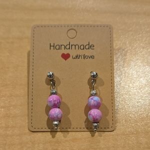 Handmade Pink Beaded Earrings